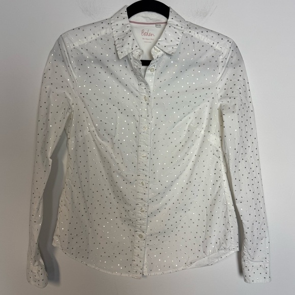 Boden The Classic Shirt White Button-Up with Silver Dots - Picture 1 of 6